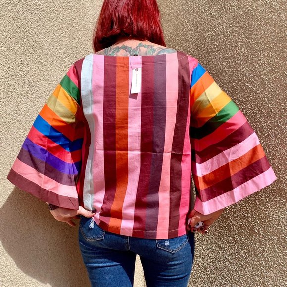 NWT Anthropologie Striped Rainbow Crop Top - Picture 3 of 11